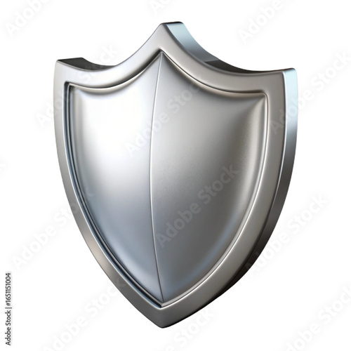 Silver shield symbol for protection and security isolated on transparent background
