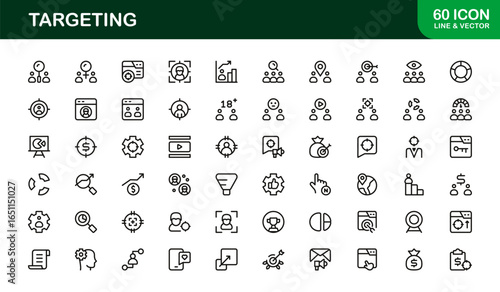 Targeting Modern Professional Line Icon Set – Precise Minimal Vector Symbols for Strategic Business and Marketing
