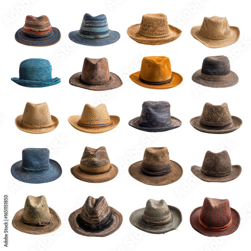 Wallpaper Mural Assortment of Twenty Fedora Hats in Various Styles and Colors on Black Background fashion, Isolated On White, Png Transparent, Cut Out Torontodigital.ca