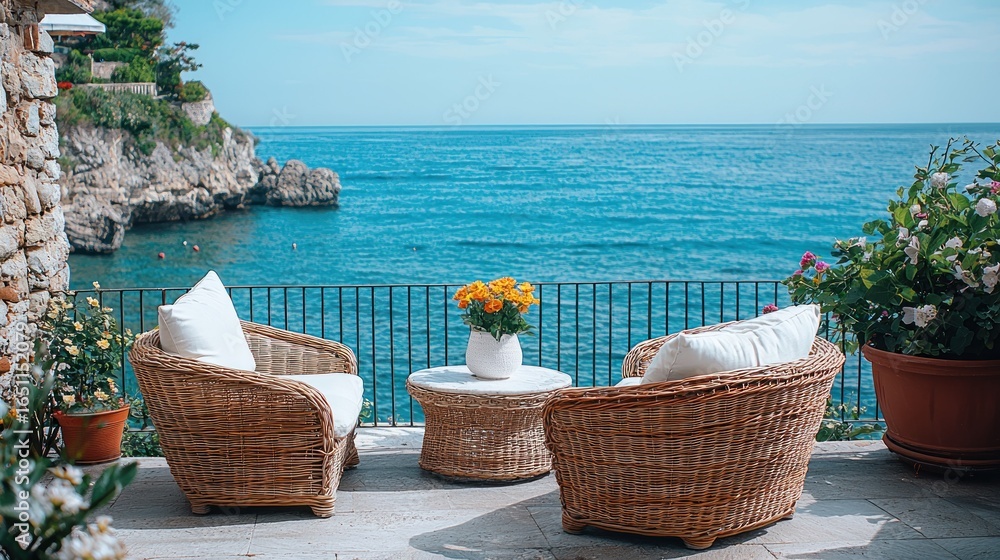 Fototapeta premium Coastal patio with ocean views