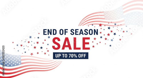 End of Season Sale Promotional Banner with Stars and Stripes Design