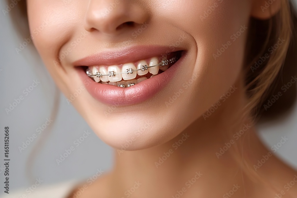 Obraz premium Close-up of a Smiling Woman with Braces