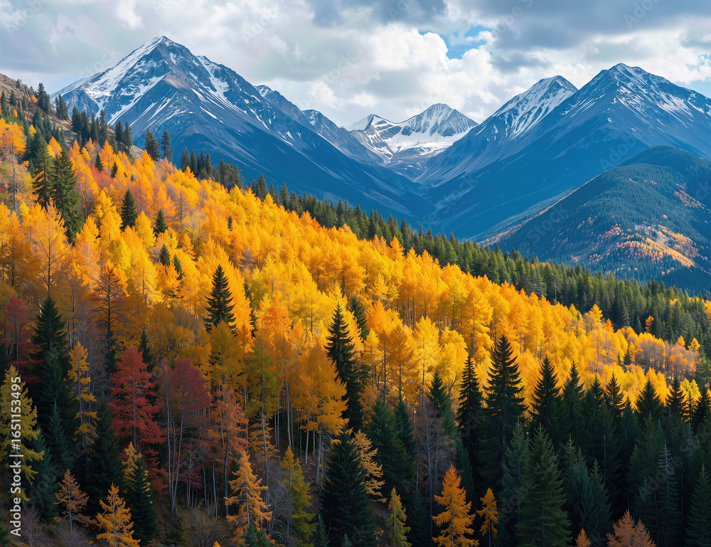 Fototapeta premium Autumn forest and mountains landscape background