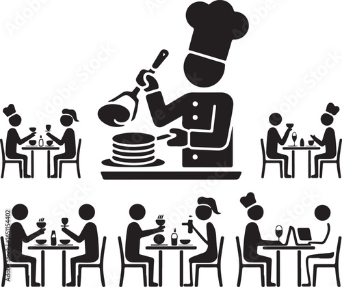 Man People Restaurant Waiter Chef Customer Icon Symbol Pictogram