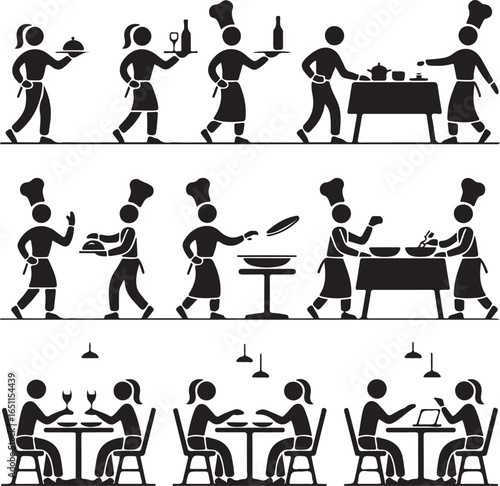 Man People Restaurant Waiter Chef Customer Icon Symbol Pictogram