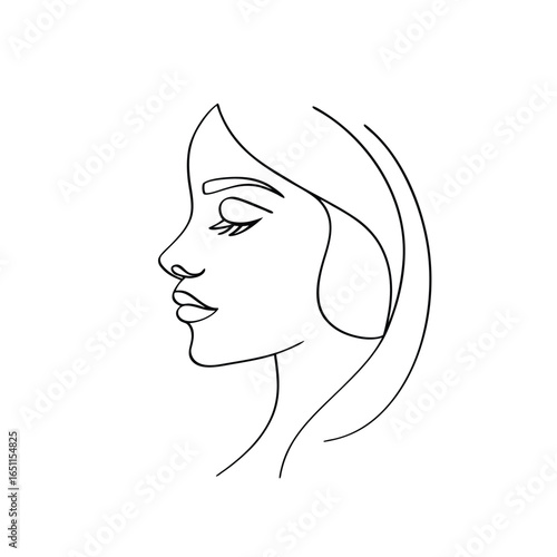 Minimalist single line drawing a woman's profile with closed eyes face head