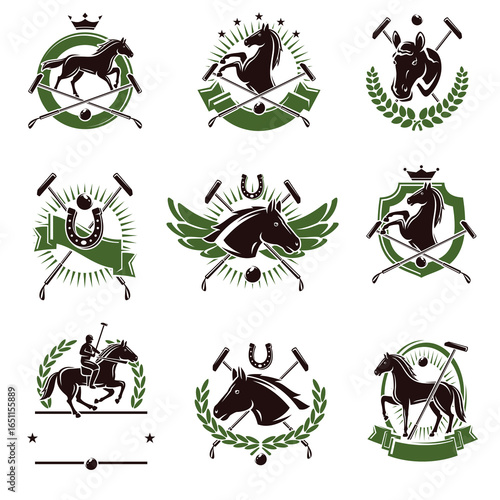 Horse polo labels and icon set. Collection icons porse polo. Vector