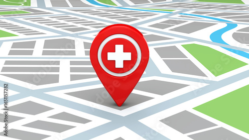 Medical Location Red Pin on City Map