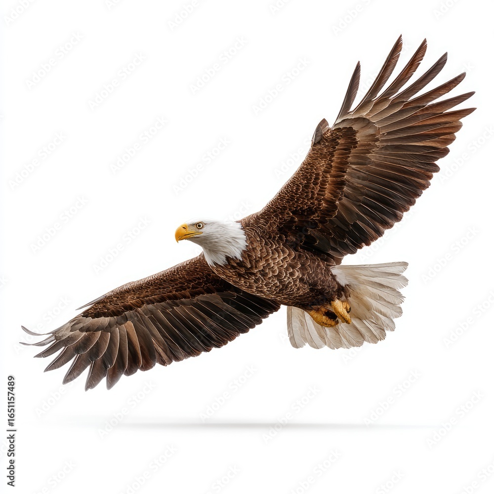 Fototapeta premium Bald eagle in flight against white background (2)