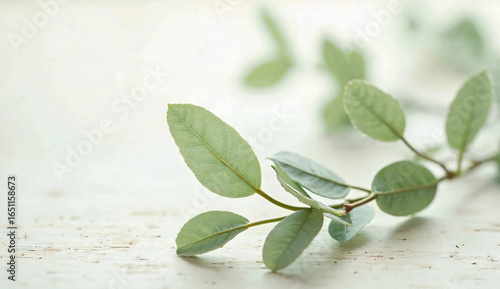 Eucalyptus leaves and copy space. Aroma. Botanical. Nature. Natural. Background material.	
