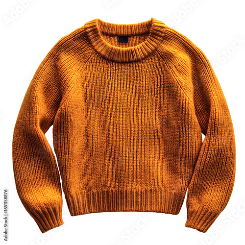 Orange wool sweater warm knitted clothing isolated on transparent background