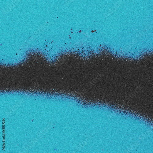 Black spray paint line on blue background. Noises and grain texture illustration.
