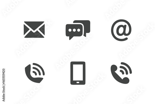 Contact Methods Icons Set Email, Chat Bubble, At Sign, Phone Isolated on White