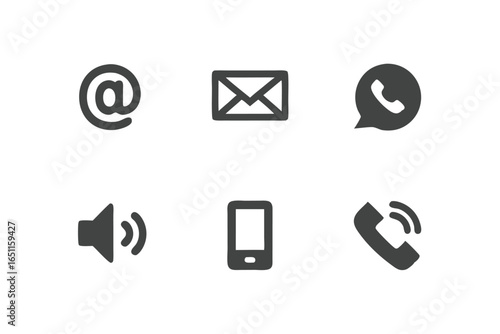Contact Communication Icon Set with Email, Phone, Volume isolated on white background