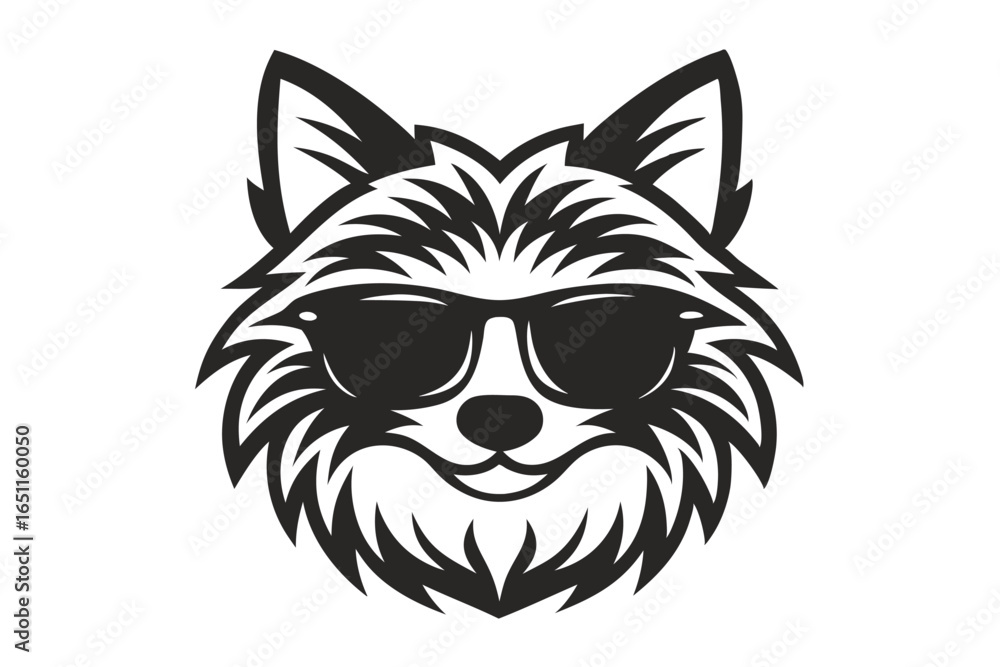 Obraz premium Cool Wolf Head Wearing Sunglasses Line Art Isolated on White Background