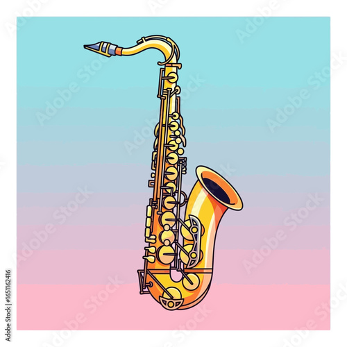 Golden Saxophone Illustration on a Gradient Background