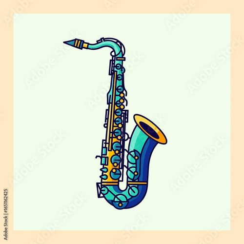 Vibrant Teal Saxophone Illustration A Jazzy Musical Instrument Design