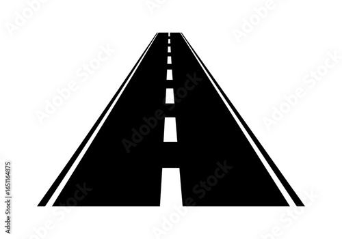 Abstract vector icon of a straight road receding into the distance. A minimalist graphic symbolizing a journey, future path, and forward perspective.