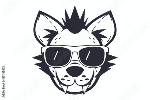 Cool Hyena with Sunglasses Head in Cartoon Style on White Background