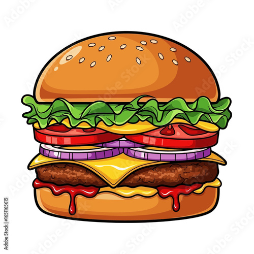 Delicious and Juicy Burger Illustration Perfect for Food-Related Designs and Projects!