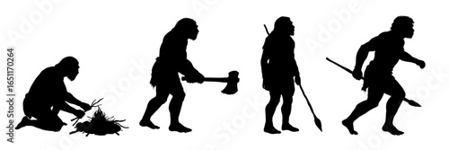 Set of neanderthal primitive man silhouettes