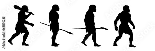 Set of neanderthal primitive man silhouettes