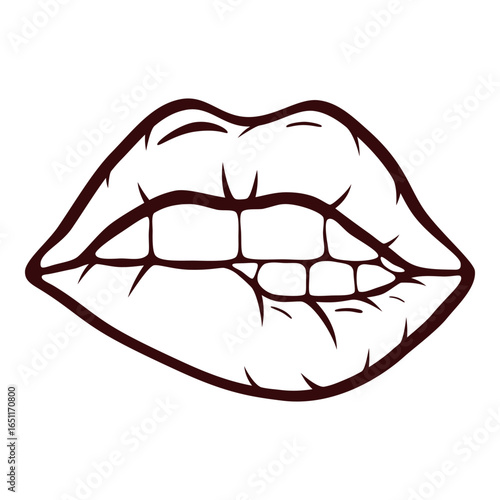 Pop art vector sexy lips biting silhouette