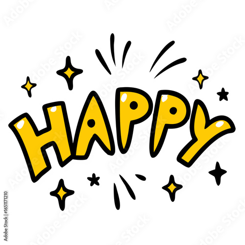 Celebrate joy and positivity with this vibrant, hand-drawn "Happy" lettering design perfect for adding a cheerful touch to any project, conveying pure delight and good vibes