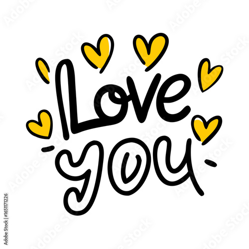 Express your deepest affections with this charming "Love You" calligraphy, beautifully adorned with vibrant yellow hearts, perfect for conveying heartfelt messages of romance and adoration.