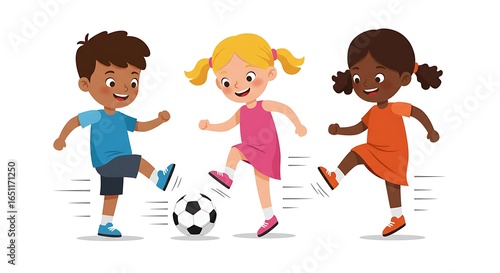 Kids Playing Soccer Cartoon Illustration