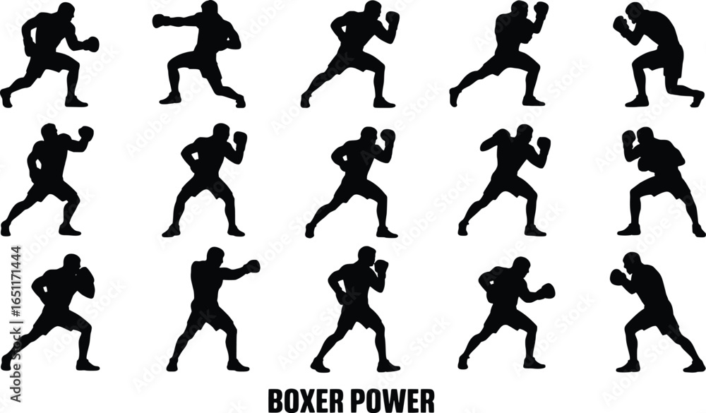 Dynamic silhouettes of boxers in action poses Dynamic silhouettes of boxers in action poses