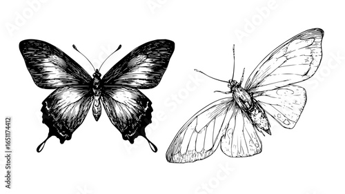 Beautiful butterfly drawing vector illustration for design element and nature related graphic projects