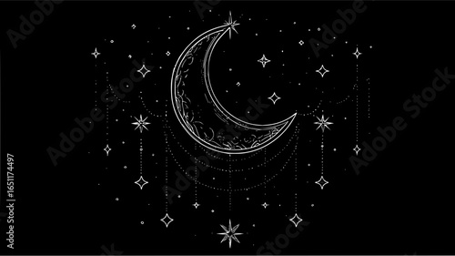 Celestial moon and stars vector design mystical night sky artwork astrology themed graphic illustration art
