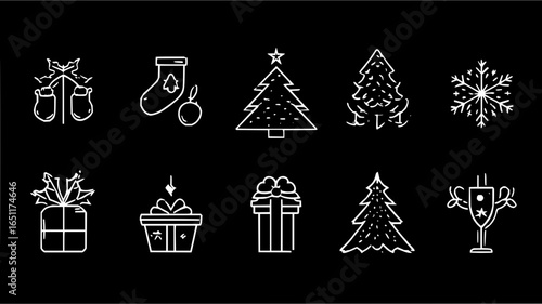 Christmas holiday season vector icons set christmas tree gift stocking snowflake design elements clip art 100