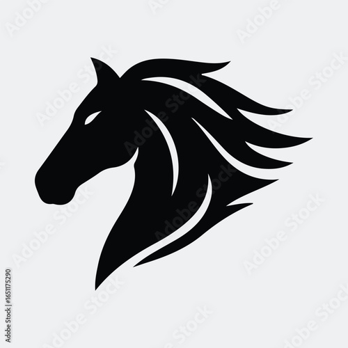 Silhouette of horse head with flowing mane vector illustration
