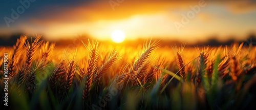Fototapeta Naklejka Na Ścianę i Meble -  Golden wheat field at sunset with vibrant sky