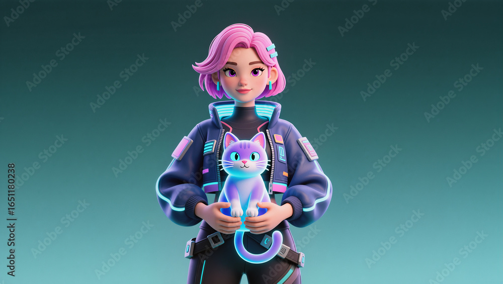 Clay Girl Holding Futuristic Cat Clay Girl Holding Futuristic Cat