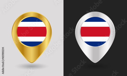 Free Download Gold and Silver Costa Rica Flag Map Pin Icon - GFXLoad