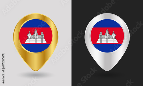 Gold and Silver Cambodia Flag Map Pin Icon