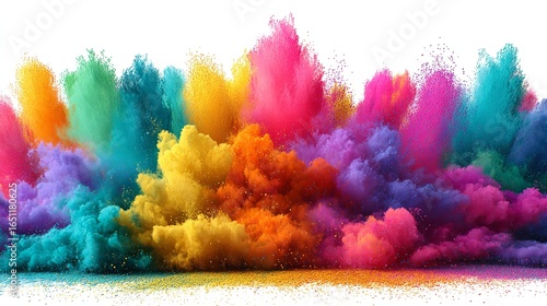 A vibrant explosion of Holi colors celebrating joy and togetherness with dynamic powder texture and