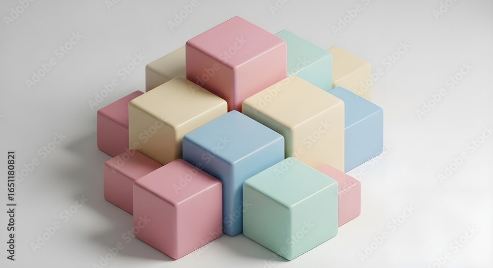 Fototapeta premium Abstract 3D Cubes in Minimal Pastel Color Composition