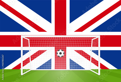 Flag of United Kingdom with Soccer Ball. Football Championship Concept. Vector Illustration.