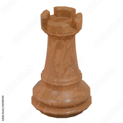Papier peint 3d illustration of chess rook with wood texture