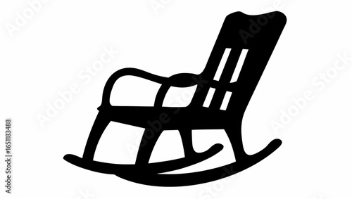 Illustration of a black rocking chair with curved armrests and a high back isolated on a white background silhouette
