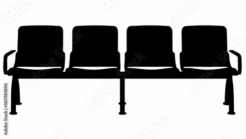 Silhouette illustration of a four seat bench with armrests commonly found in waiting areas or public spaces