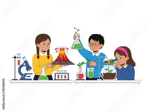 Young Scientists: Engaging young students in hands-on experiments and observation, exploring the wonders of science with fascination and discovery.