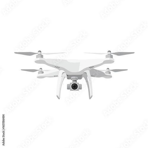 Sleek white drone hovering in a minimalist composition showcasing aerial technology innovation advancement