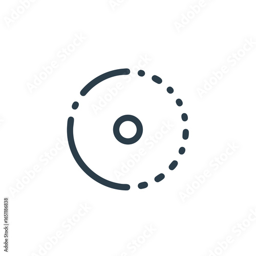 Minimalist representation of disk or compact disk, for design, outline vector icon for technology interface, simple graphic element illustration