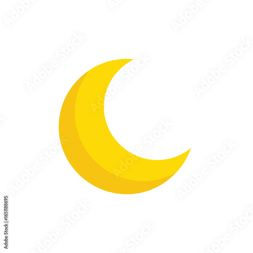 Simple golden crescent moon isolated on white background, astrological symbol celestial body phase of moon crescent shape against a clean backdrop