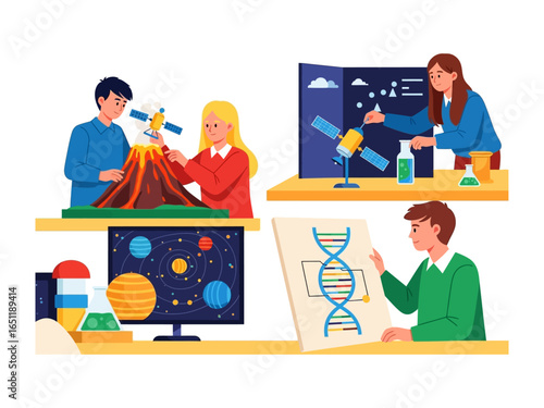 Young Minds Explore: Dynamic image of children learning and doing science. capturing education, and wonder of the world. 